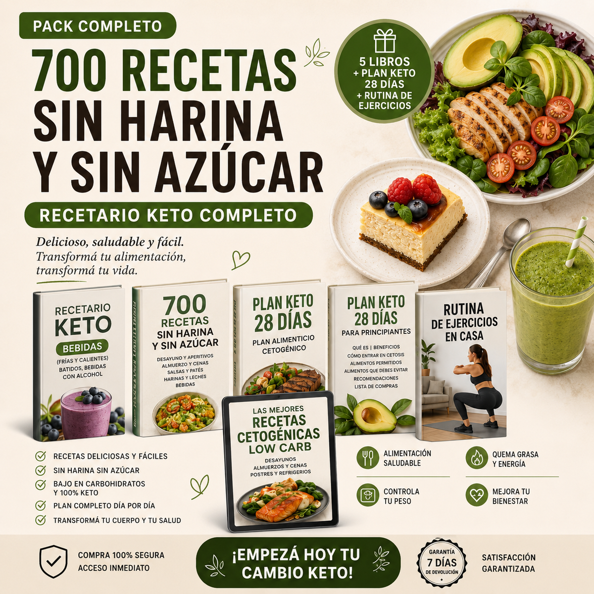 +700 recetas sin harina y sin azucar + plan keto de 28 dias